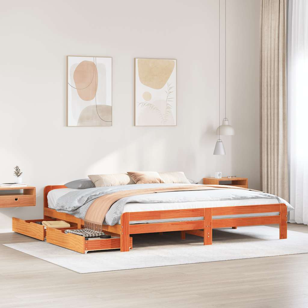 Bedframe zonder matras massief grenenhout wasbruin 200x200 cm – afbeelding 1