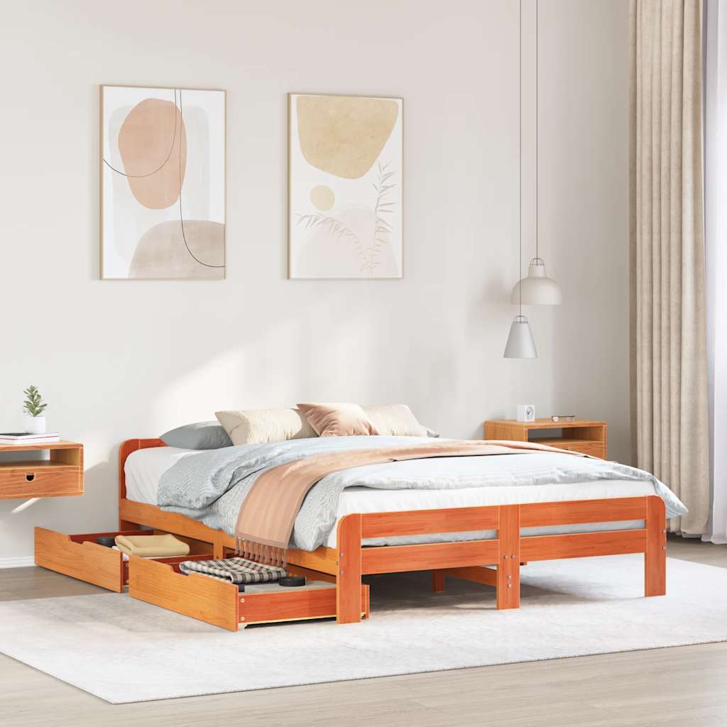 Bedframe zonder matras massief grenenhout wasbruin 160x200 cm – afbeelding 1