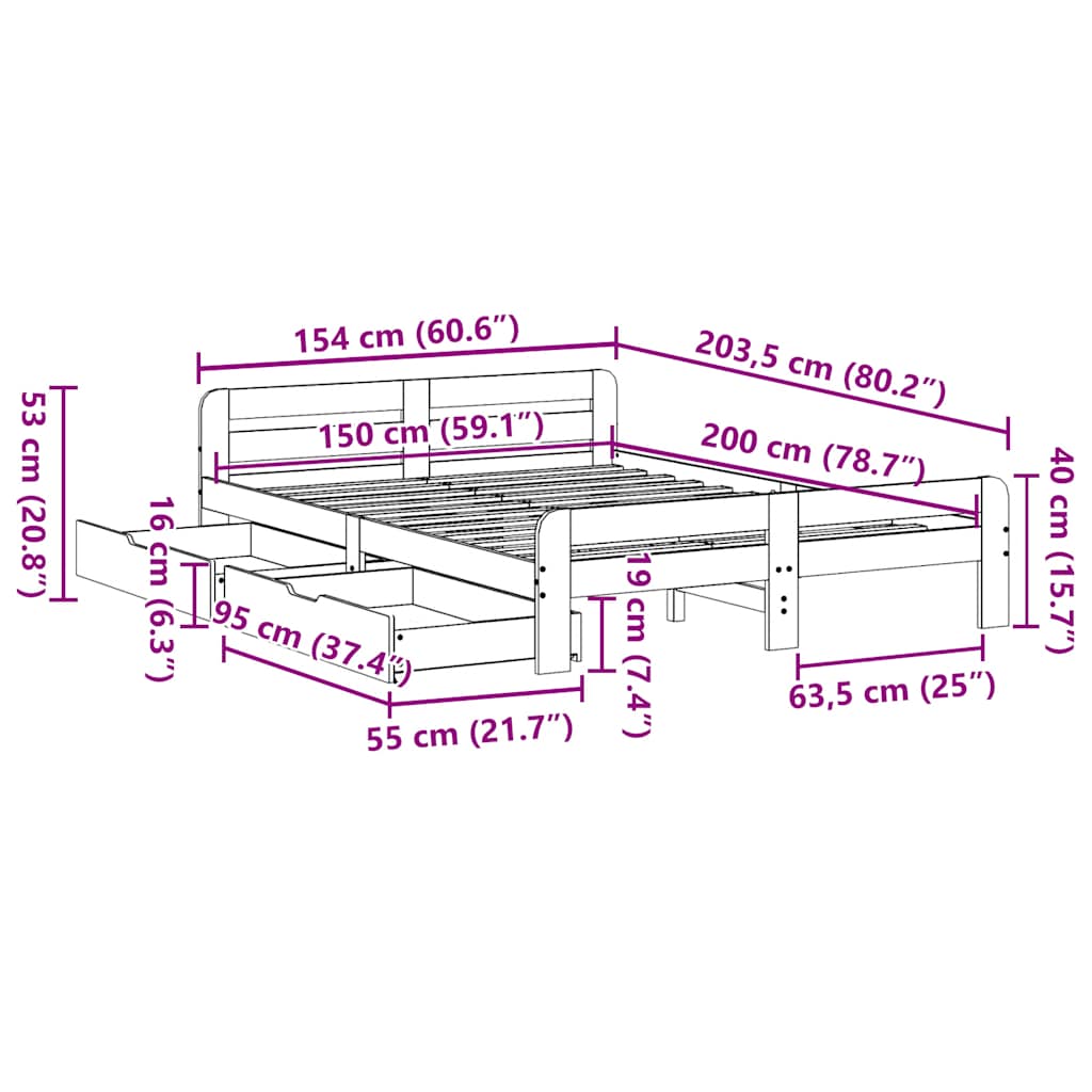 Bedframe zonder matras massief grenenhout 150x200 cm – afbeelding 12