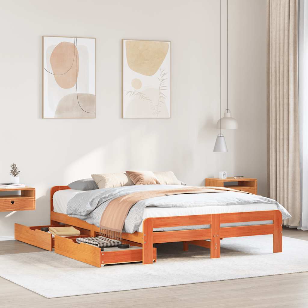 Bedframe zonder matras massief grenenhout wasbruin 140x200 cm – afbeelding 1