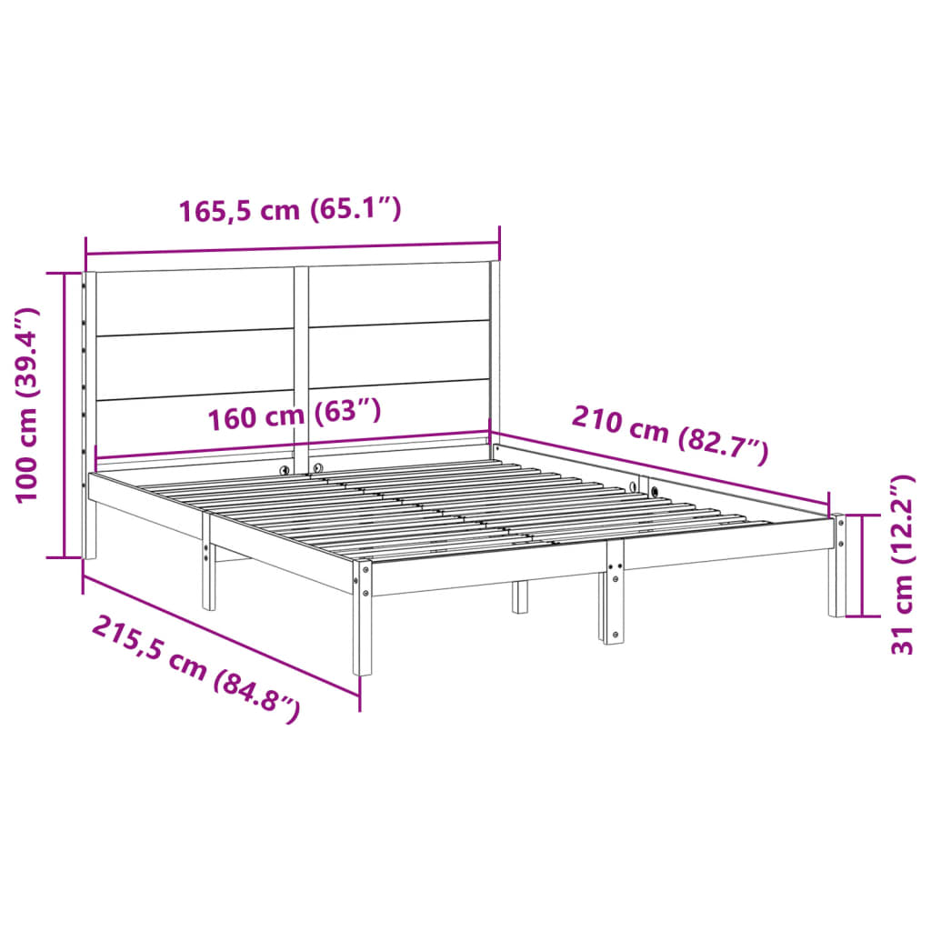 Bedframe extra lang zonder matras massief hout 160x210 cm – afbeelding 9