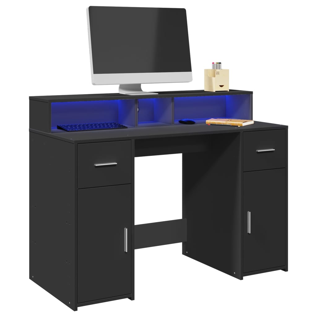 Bureau met LED-verlichting 120x55x91 cm bewerkt hout zwart – afbeelding 1