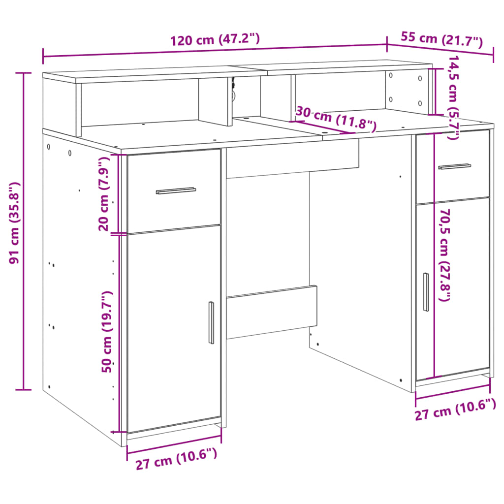 Bureau met LED-verlichting 120x55x91 cm bewerkt hout zwart – afbeelding 12