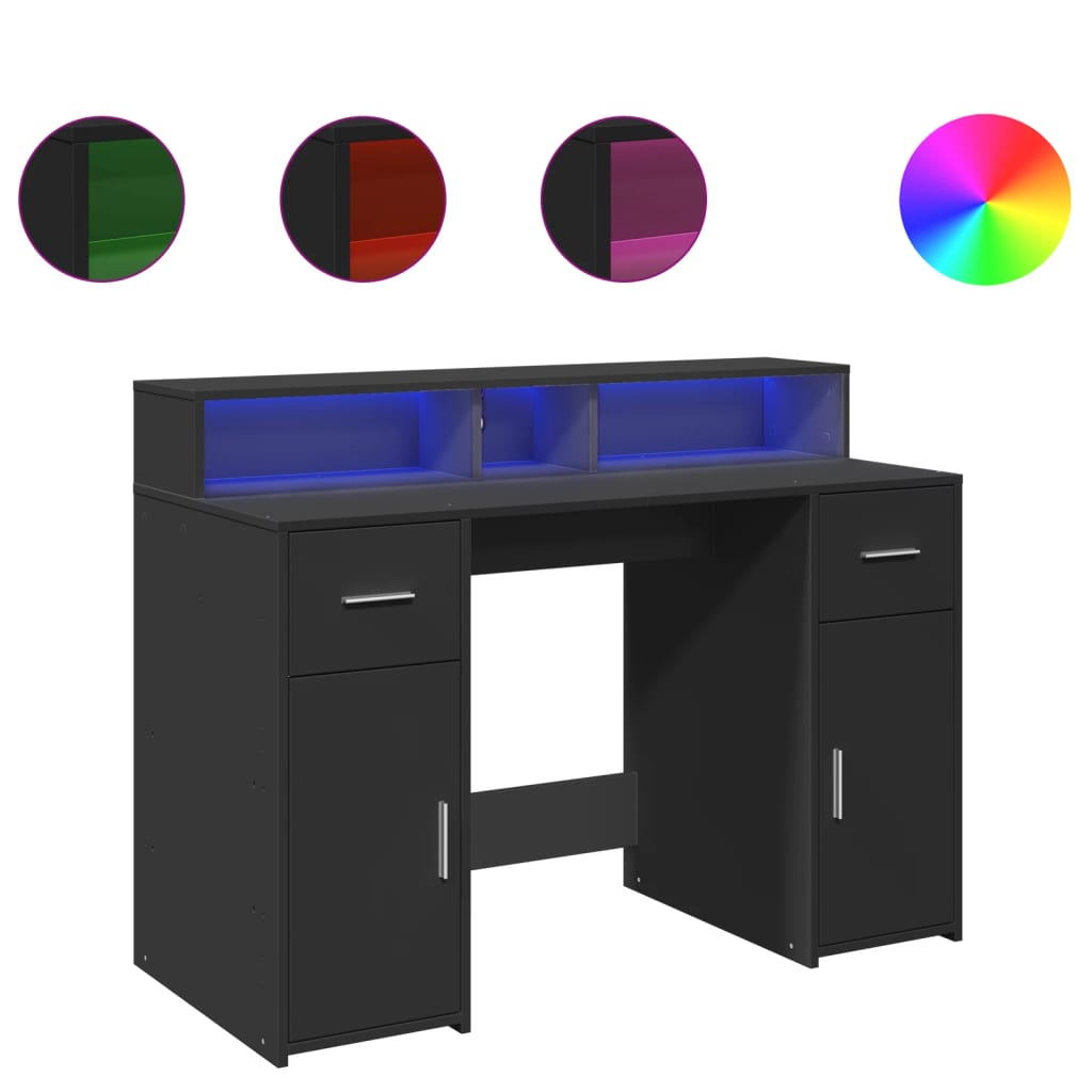 Bureau met LED-verlichting 120x55x91 cm bewerkt hout zwart – afbeelding 2