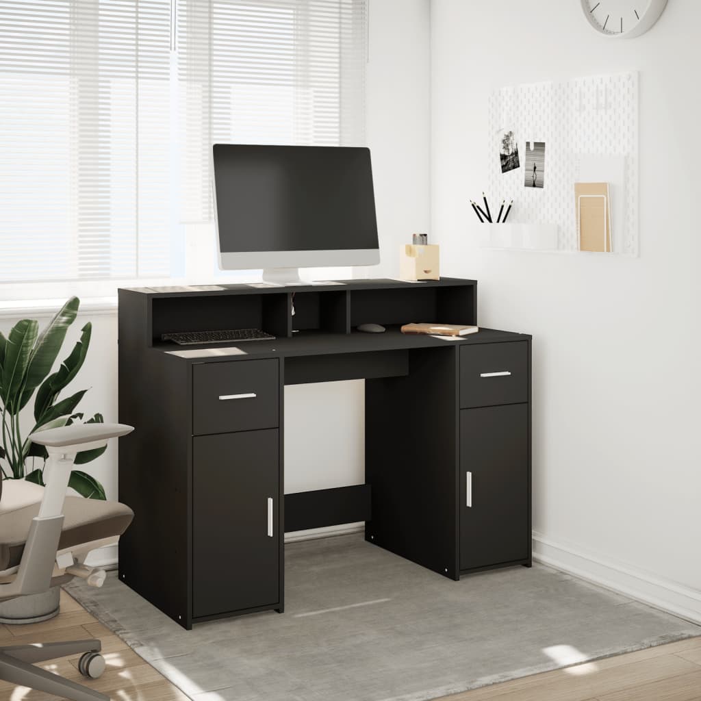 Bureau met LED-verlichting 120x55x91 cm bewerkt hout zwart – afbeelding 3