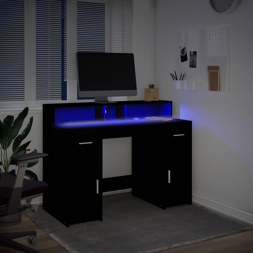 Bureau met LED-verlichting 120x55x91 cm bewerkt hout zwart – afbeelding 4