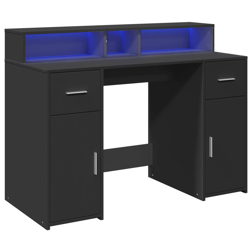 Bureau met LED-verlichting 120x55x91 cm bewerkt hout zwart – afbeelding 5