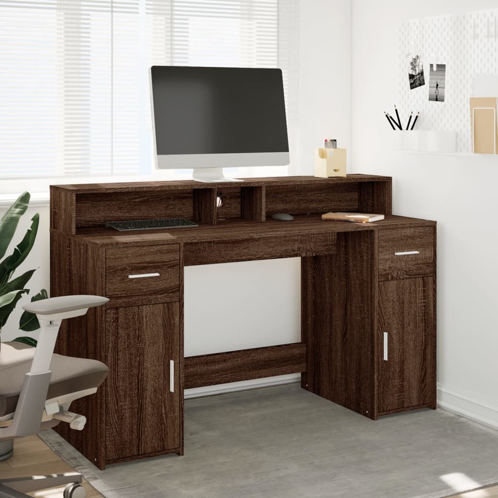 Bureau met LED-verlichting 140x55x91 cm hout bruin eikenkleurig – afbeelding 3