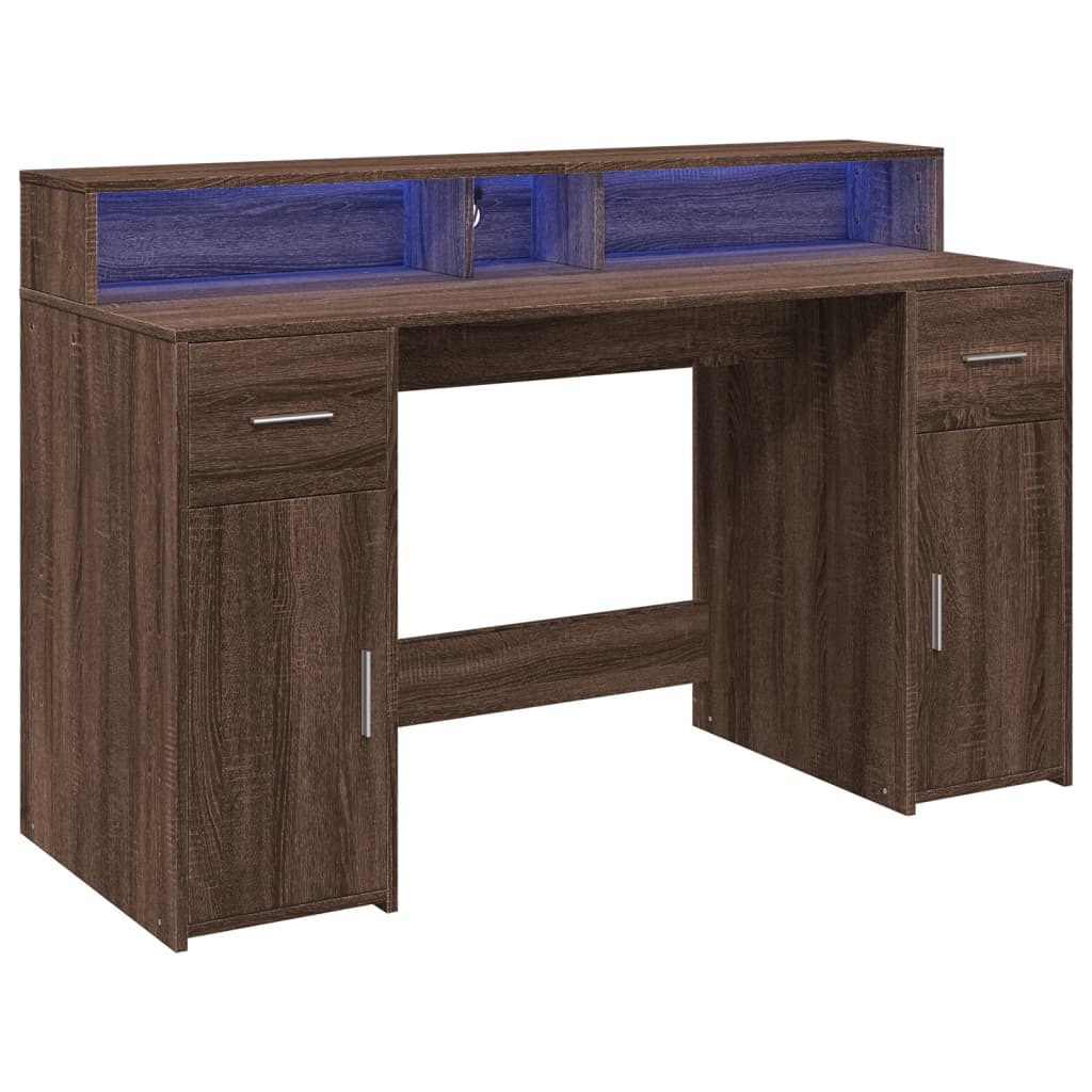 Bureau met LED-verlichting 140x55x91 cm hout bruin eikenkleurig – afbeelding 5