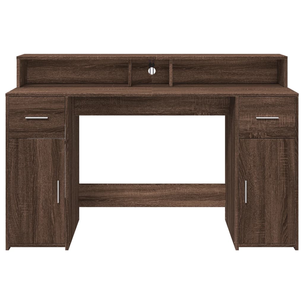 Bureau met LED-verlichting 140x55x91 cm hout bruin eikenkleurig – afbeelding 6