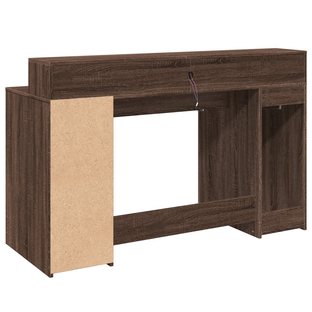 Bureau met LED-verlichting 140x55x91 cm hout bruin eikenkleurig – afbeelding 7