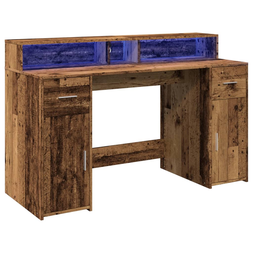 Bureau met LED-verlichting 140x55x91 cm bewerkt hout oud hout – afbeelding 5