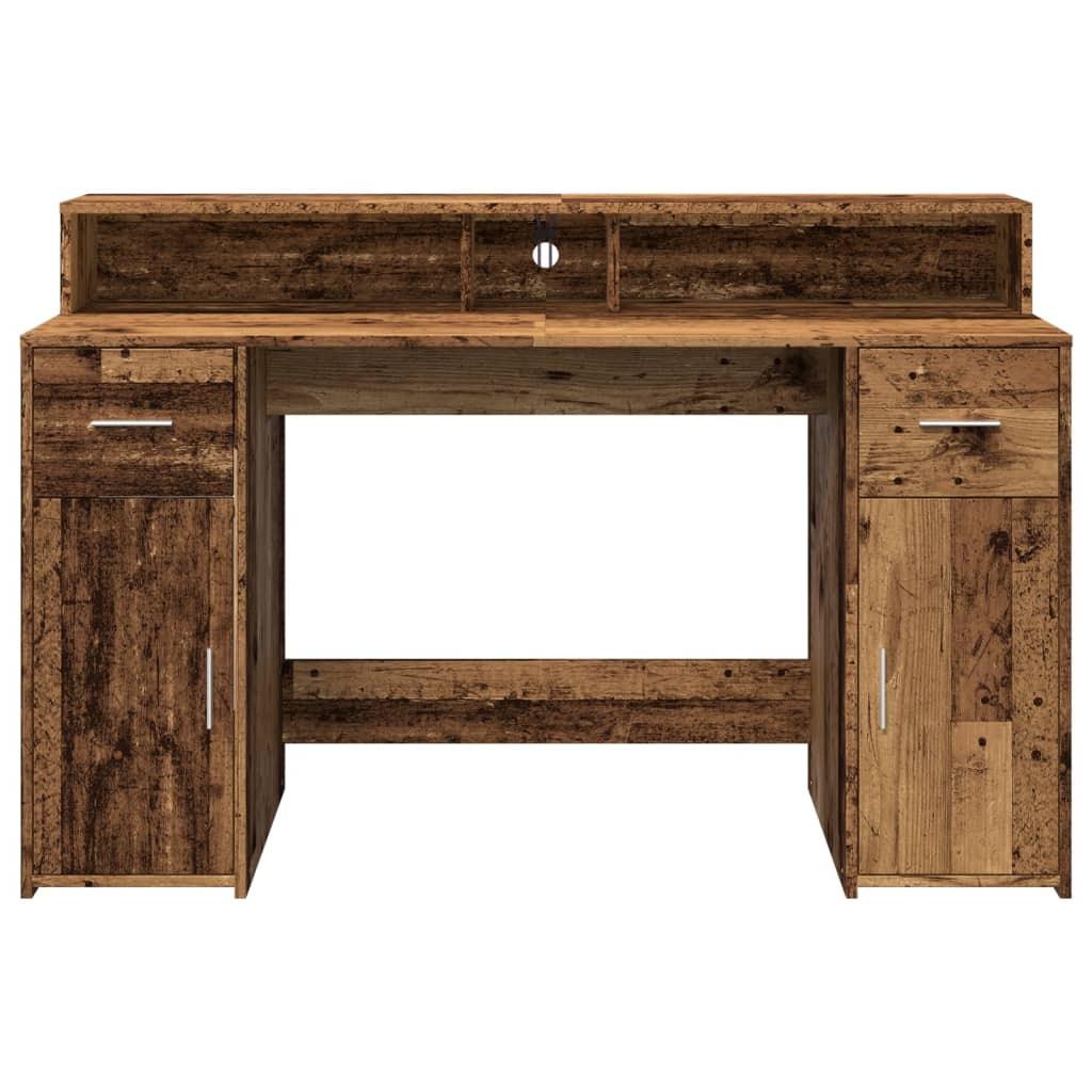 Bureau met LED-verlichting 140x55x91 cm bewerkt hout oud hout – afbeelding 6