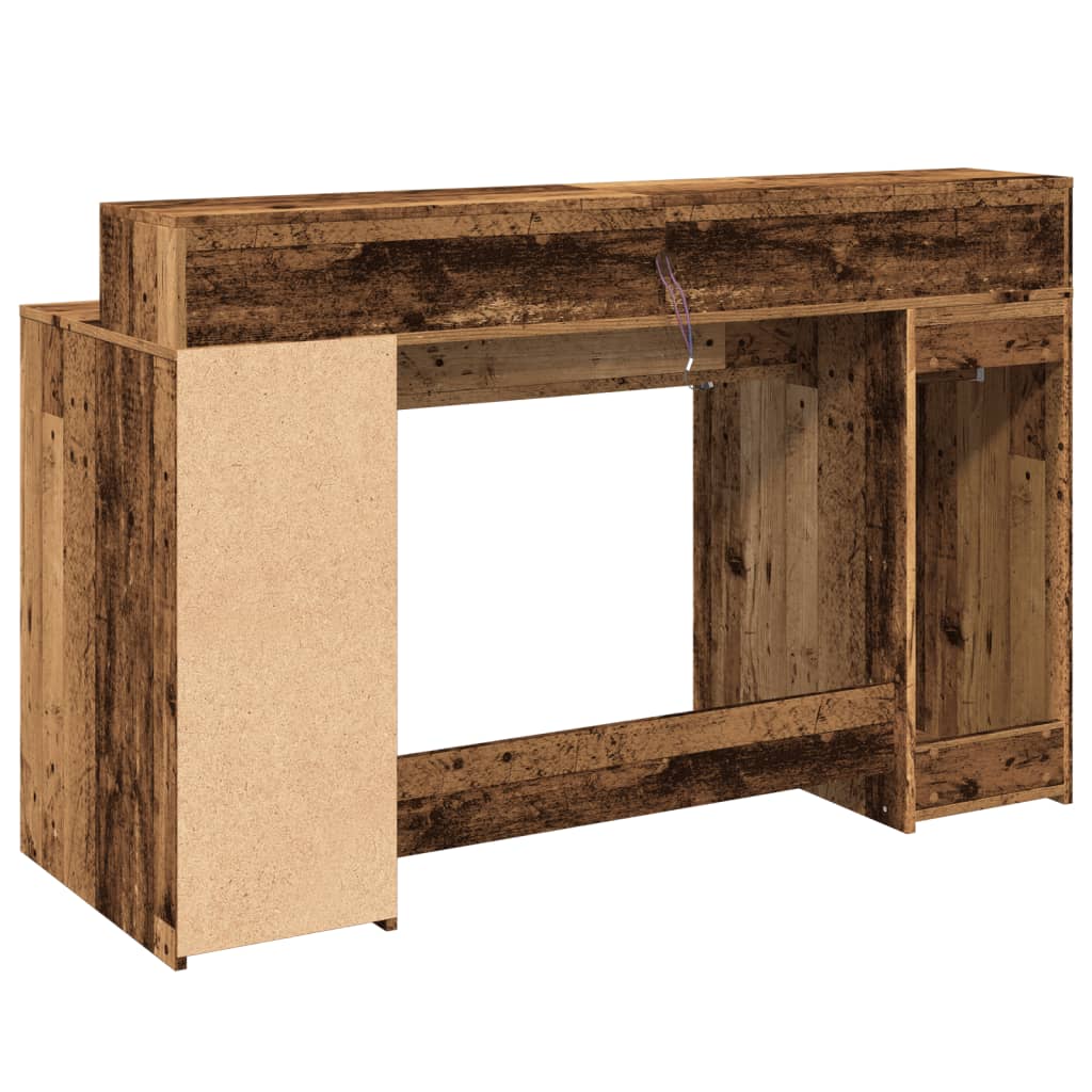 Bureau met LED-verlichting 140x55x91 cm bewerkt hout oud hout – afbeelding 7