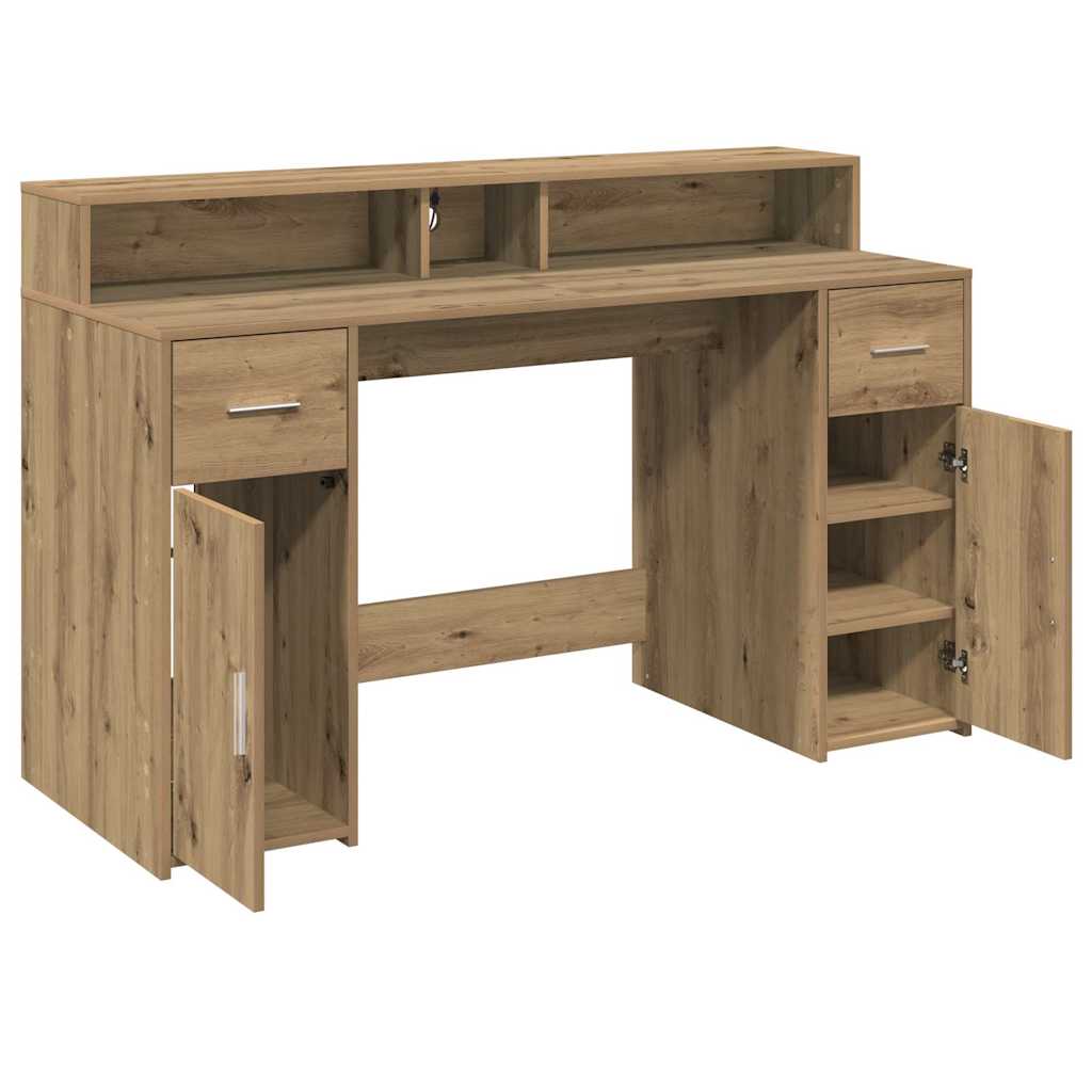 Bureau met LED-verlichting 140x55x91 cm hout artisanaal eiken – afbeelding 12