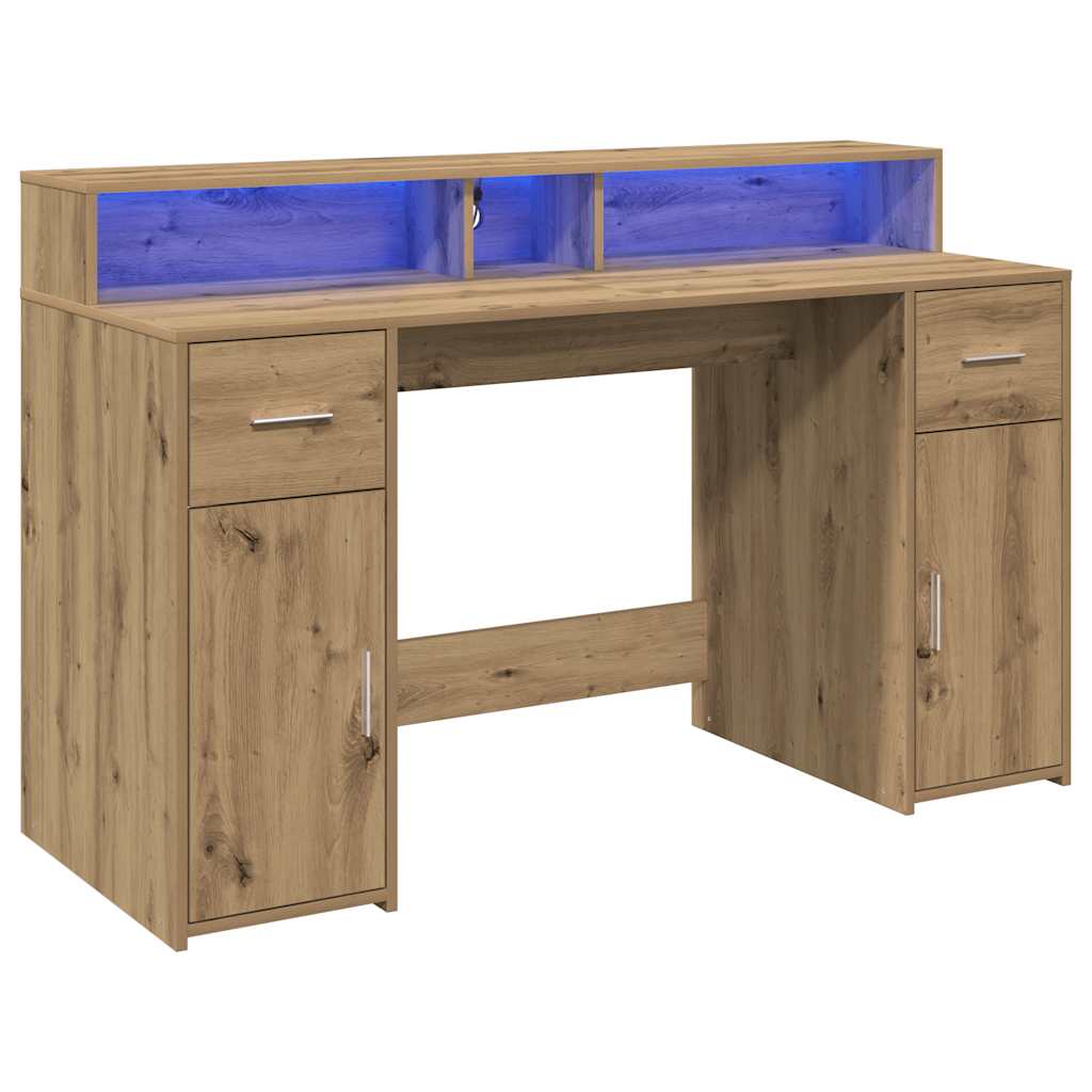 Bureau met LED-verlichting 140x55x91 cm hout artisanaal eiken – afbeelding 6