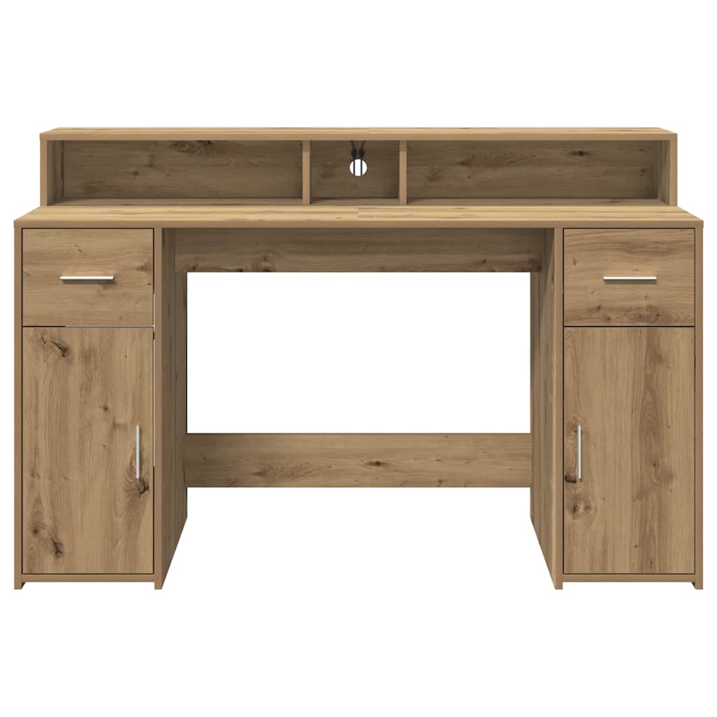 Bureau met LED-verlichting 140x55x91 cm hout artisanaal eiken – afbeelding 7
