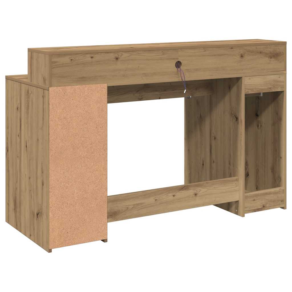 Bureau met LED-verlichting 140x55x91 cm hout artisanaal eiken – afbeelding 8
