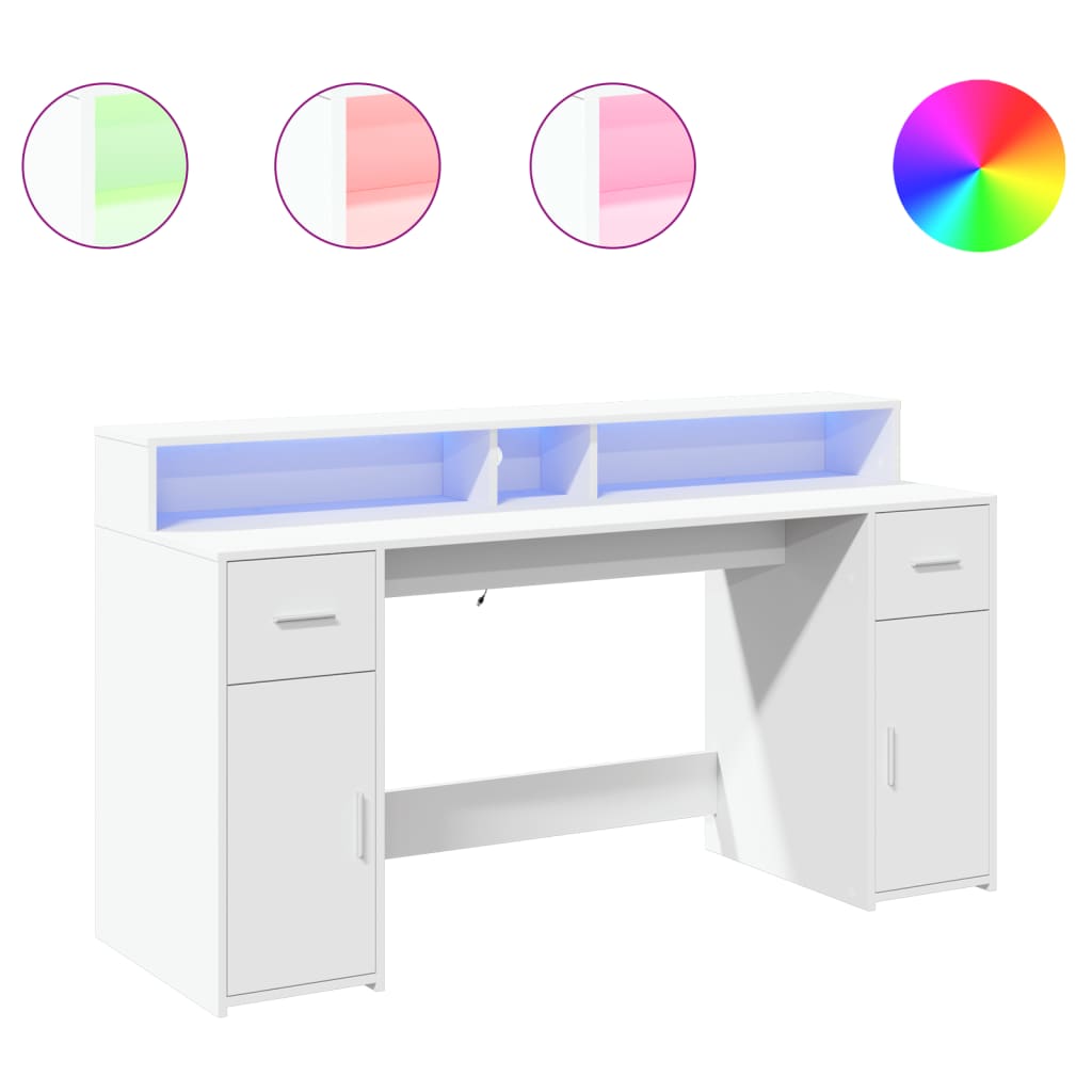 Bureau met LED-verlichting 160x55x91 cm bewerkt hout wit – afbeelding 2