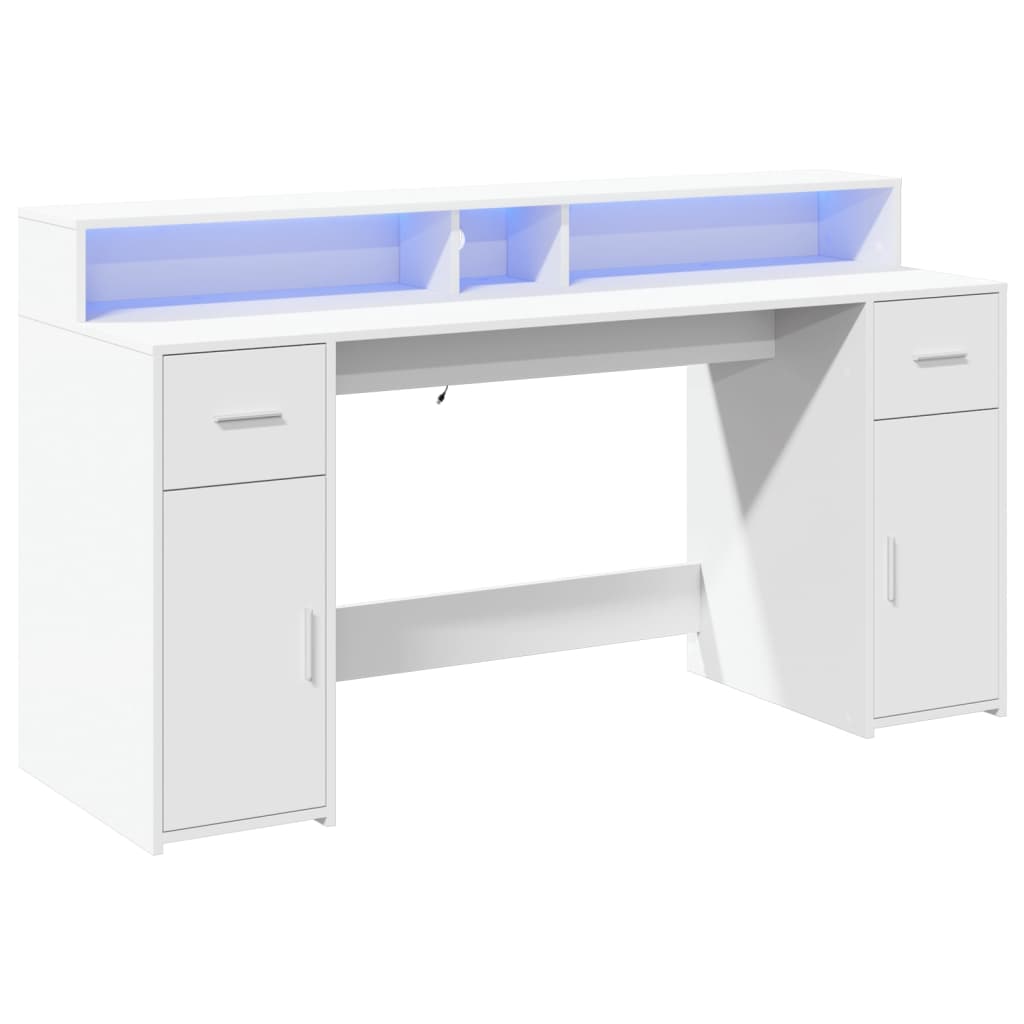 Bureau met LED-verlichting 160x55x91 cm bewerkt hout wit – afbeelding 5