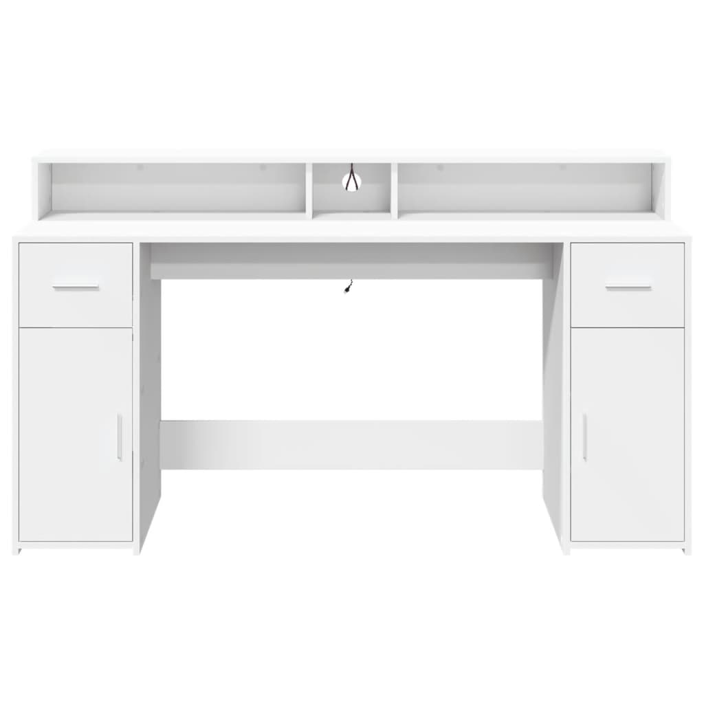 Bureau met LED-verlichting 160x55x91 cm bewerkt hout wit – afbeelding 6