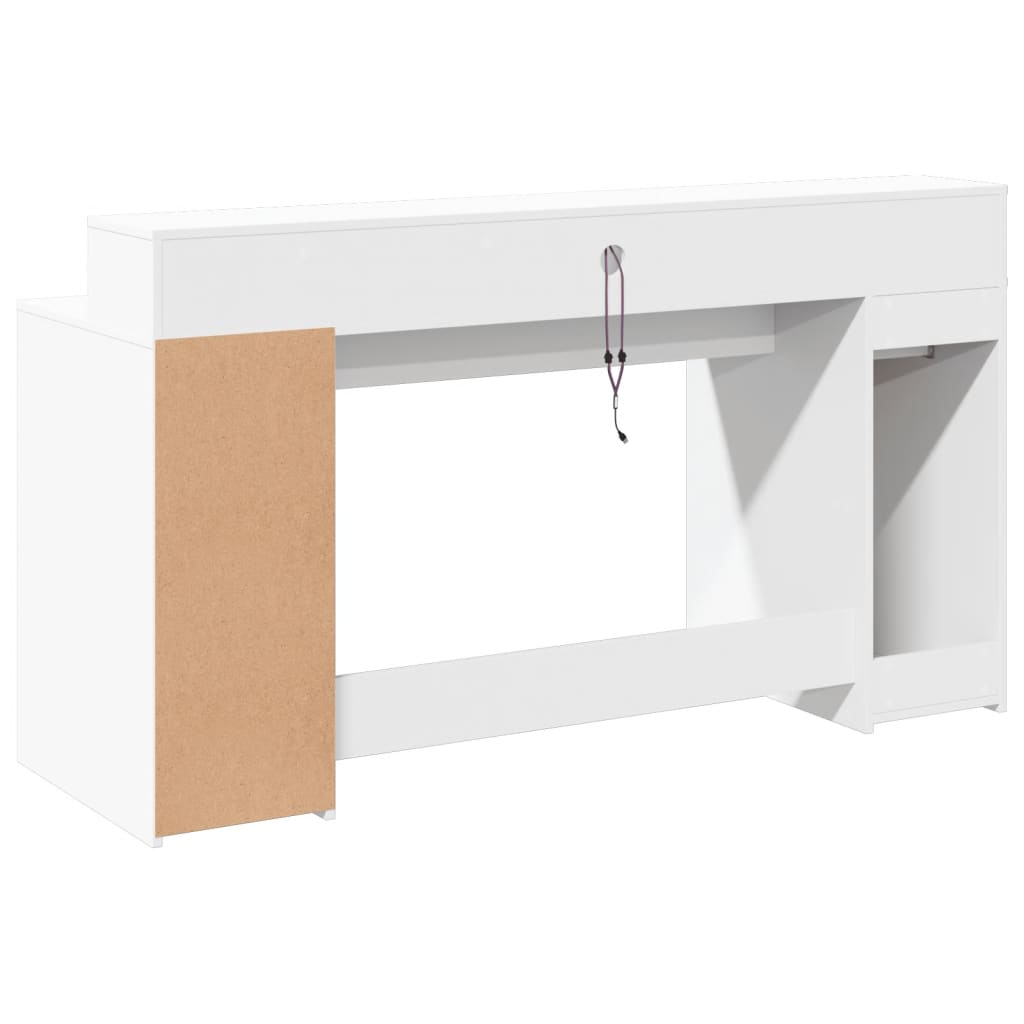 Bureau met LED-verlichting 160x55x91 cm bewerkt hout wit – afbeelding 7