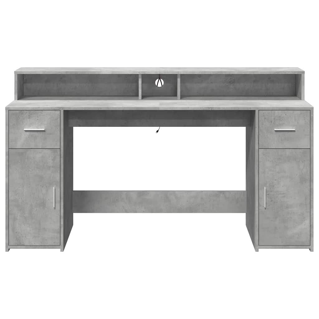 Bureau met LED-verlichting 160x55x91 cm bewerkt hout betongrijs – afbeelding 6
