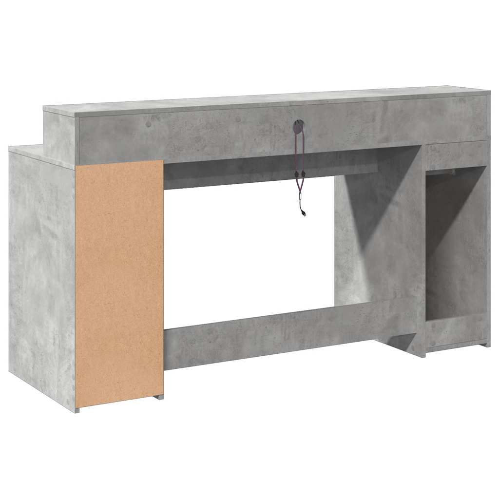 Bureau met LED-verlichting 160x55x91 cm bewerkt hout betongrijs – afbeelding 7