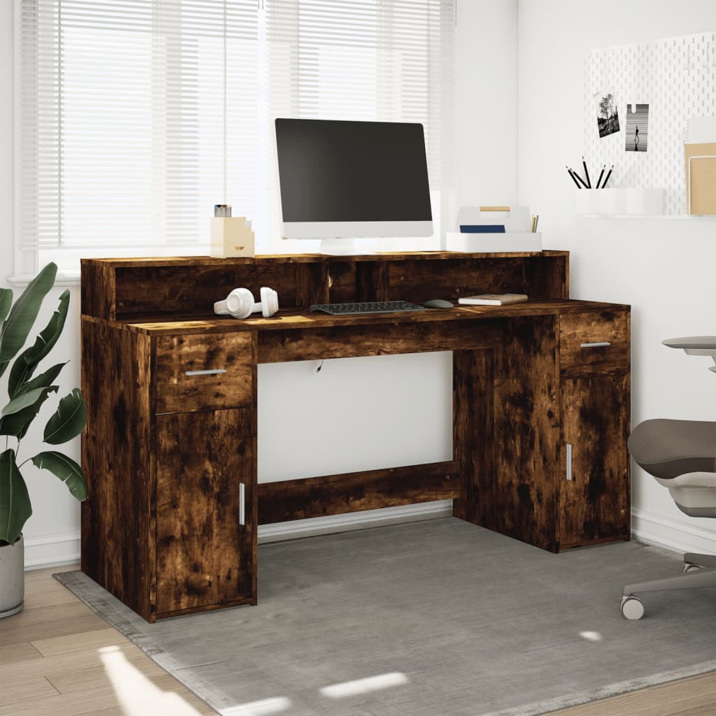 Bureau met LED-verlichting 160x55x91 cm hout gerookt eikenkleur – afbeelding 3