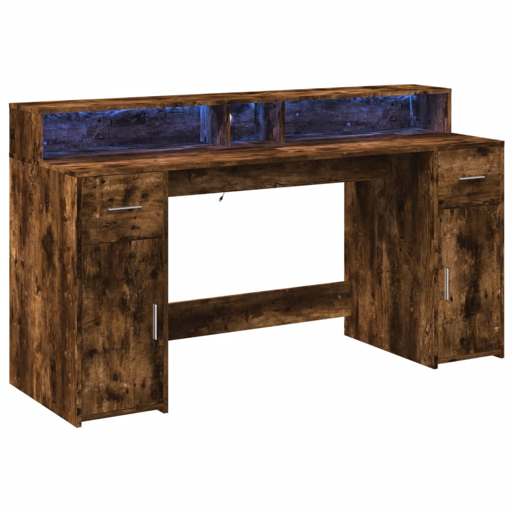 Bureau met LED-verlichting 160x55x91 cm hout gerookt eikenkleur – afbeelding 5