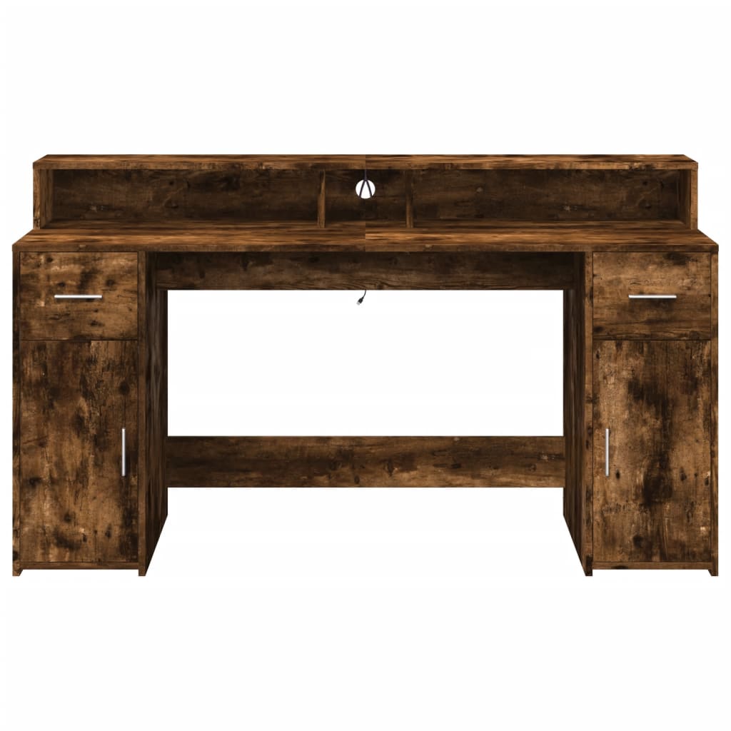 Bureau met LED-verlichting 160x55x91 cm hout gerookt eikenkleur – afbeelding 6