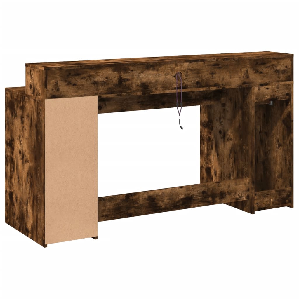 Bureau met LED-verlichting 160x55x91 cm hout gerookt eikenkleur – afbeelding 7