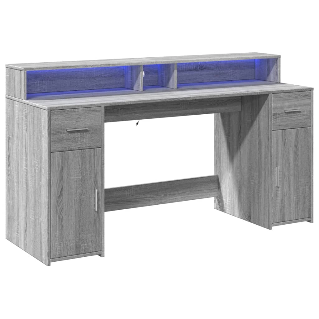 Bureau met LED-verlichting 160x55x91 cm hout grijs sonoma eiken – afbeelding 5