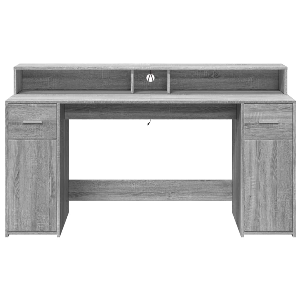 Bureau met LED-verlichting 160x55x91 cm hout grijs sonoma eiken – afbeelding 6