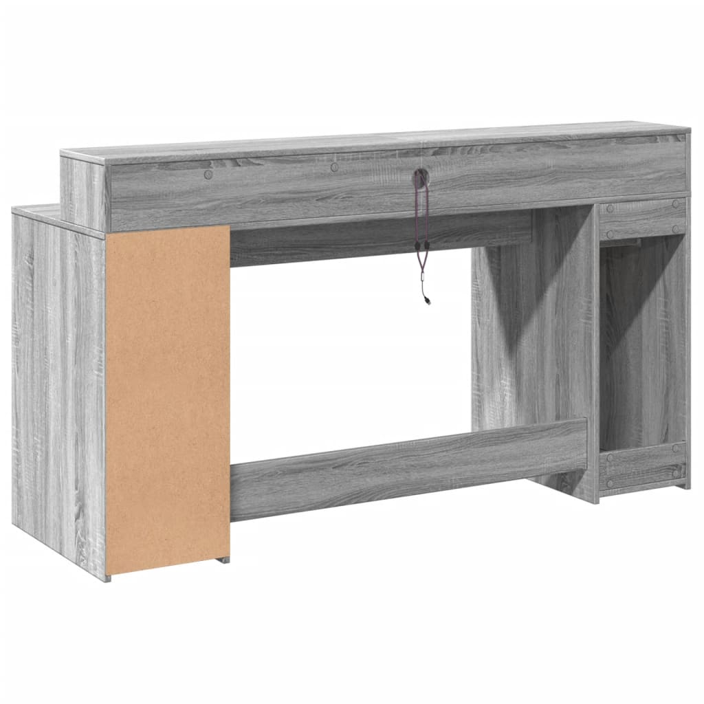 Bureau met LED-verlichting 160x55x91 cm hout grijs sonoma eiken – afbeelding 7