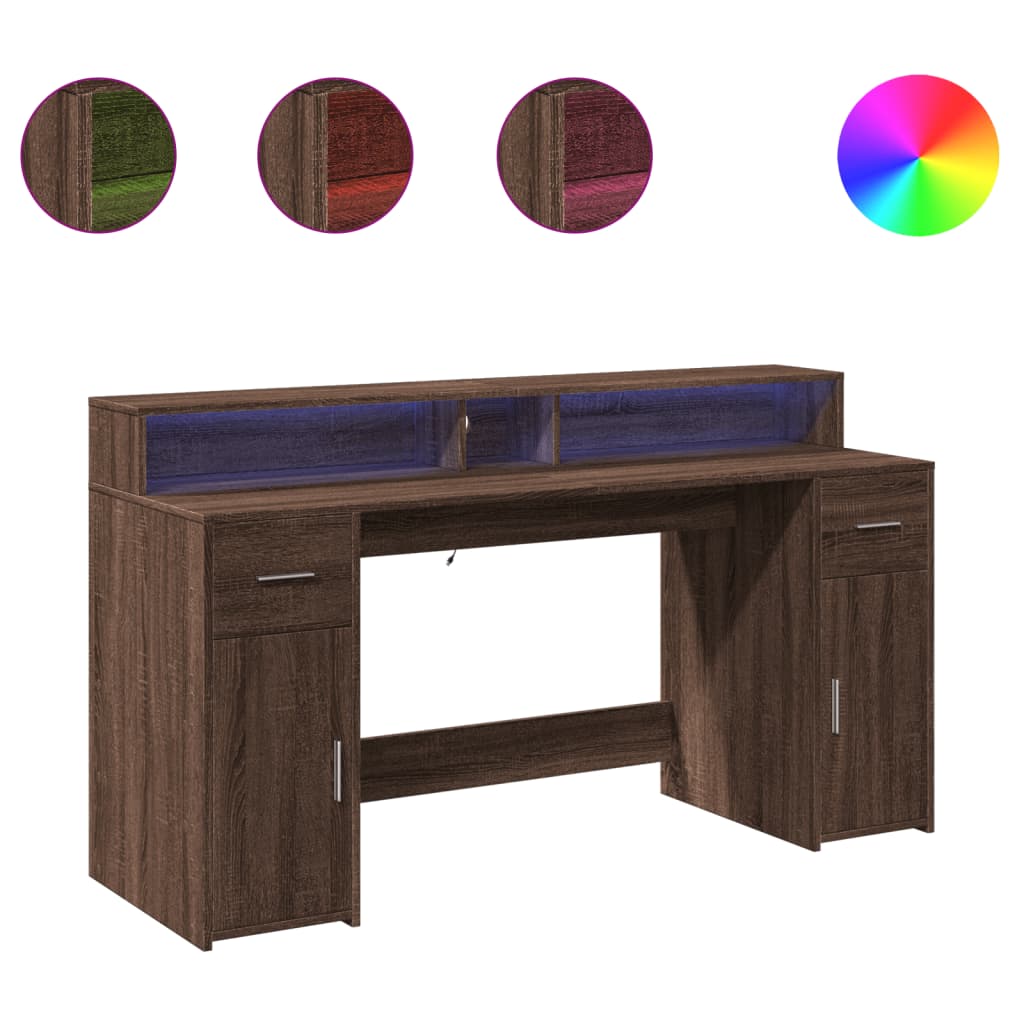 Bureau met LED-verlichting 160x55x91 cm hout bruin eikenkleurig – afbeelding 2