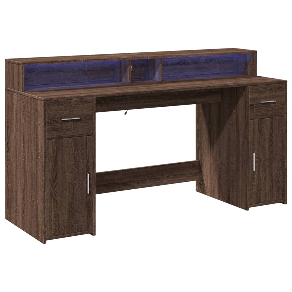 Bureau met LED-verlichting 160x55x91 cm hout bruin eikenkleurig – afbeelding 5