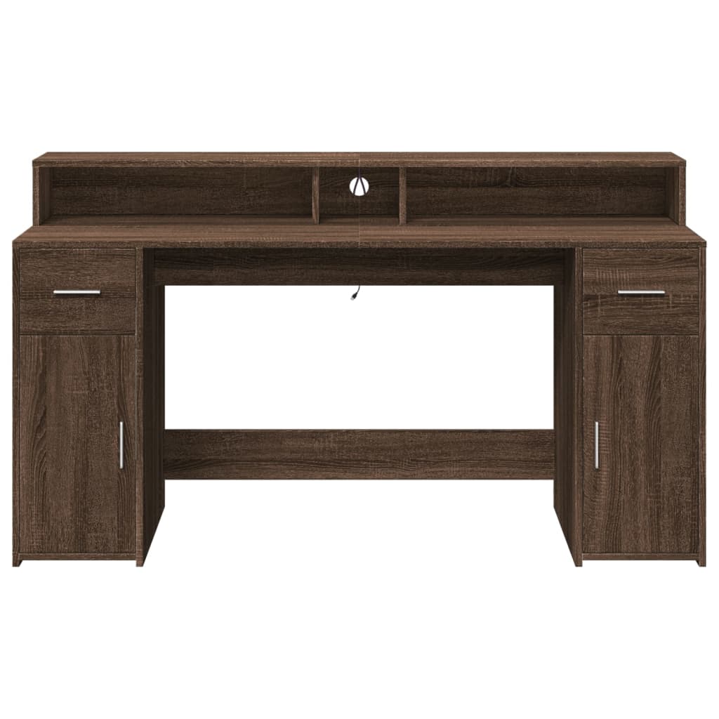 Bureau met LED-verlichting 160x55x91 cm hout bruin eikenkleurig – afbeelding 6