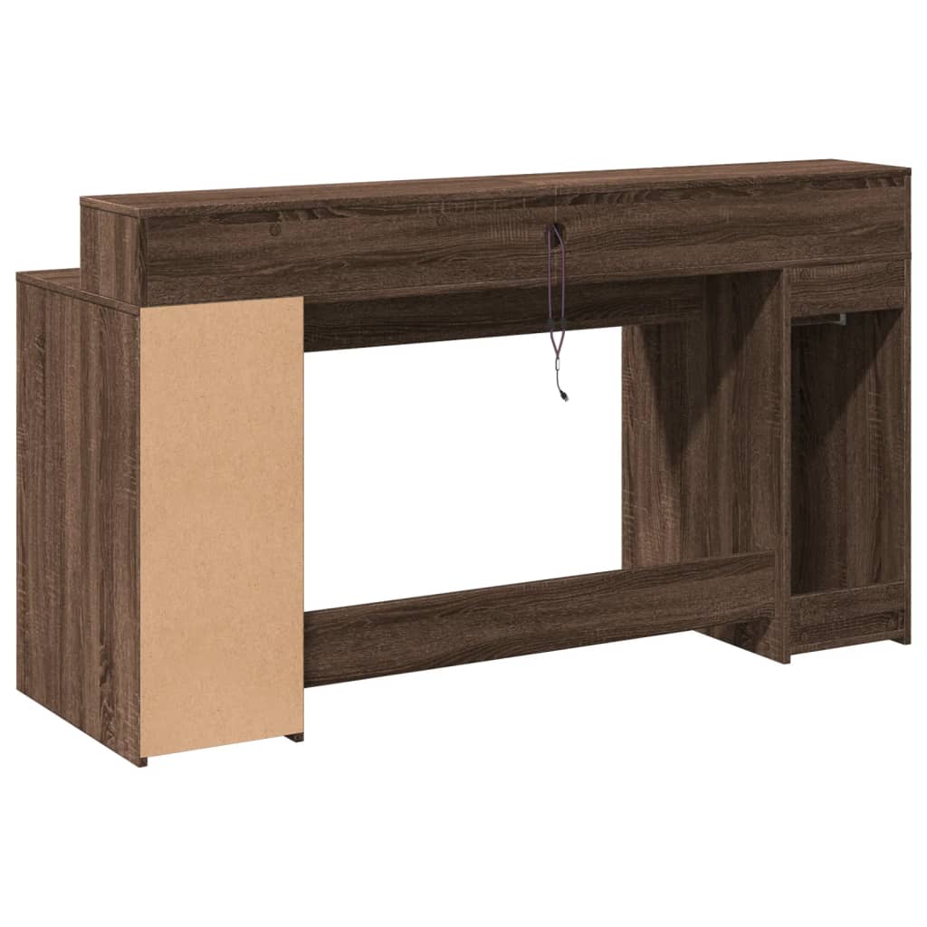 Bureau met LED-verlichting 160x55x91 cm hout bruin eikenkleurig – afbeelding 7