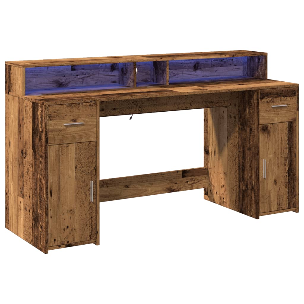 Bureau met LED-verlichting 160x55x91 cm bewerkt hout oud hout – afbeelding 5