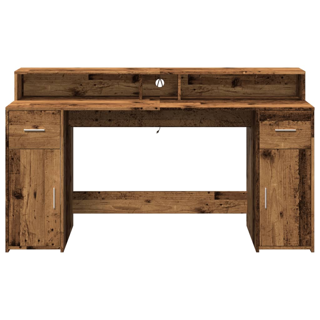 Bureau met LED-verlichting 160x55x91 cm bewerkt hout oud hout – afbeelding 6