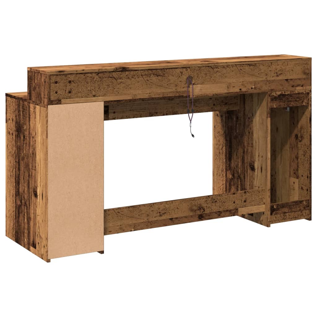Bureau met LED-verlichting 160x55x91 cm bewerkt hout oud hout – afbeelding 7
