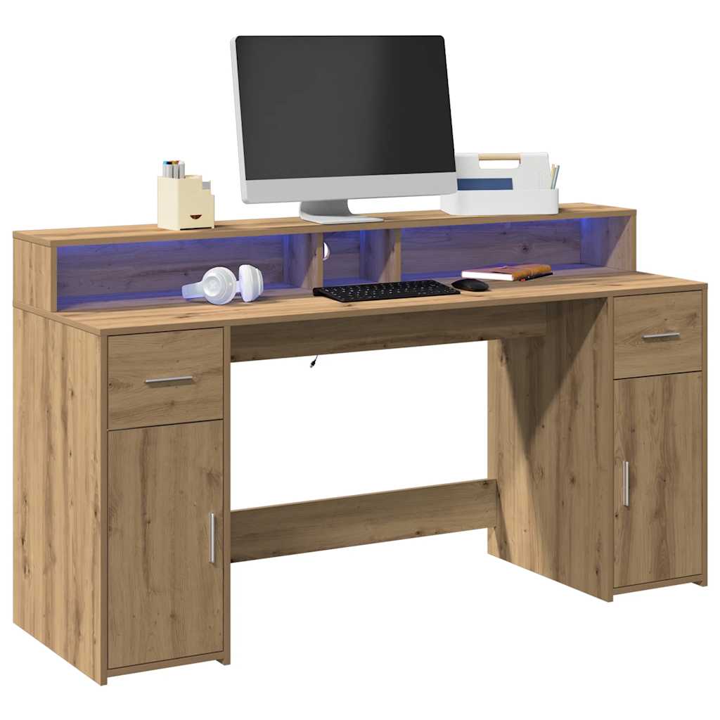 Bureau met LED-verlichting 160x55x91 cm hout artisanaal eiken
