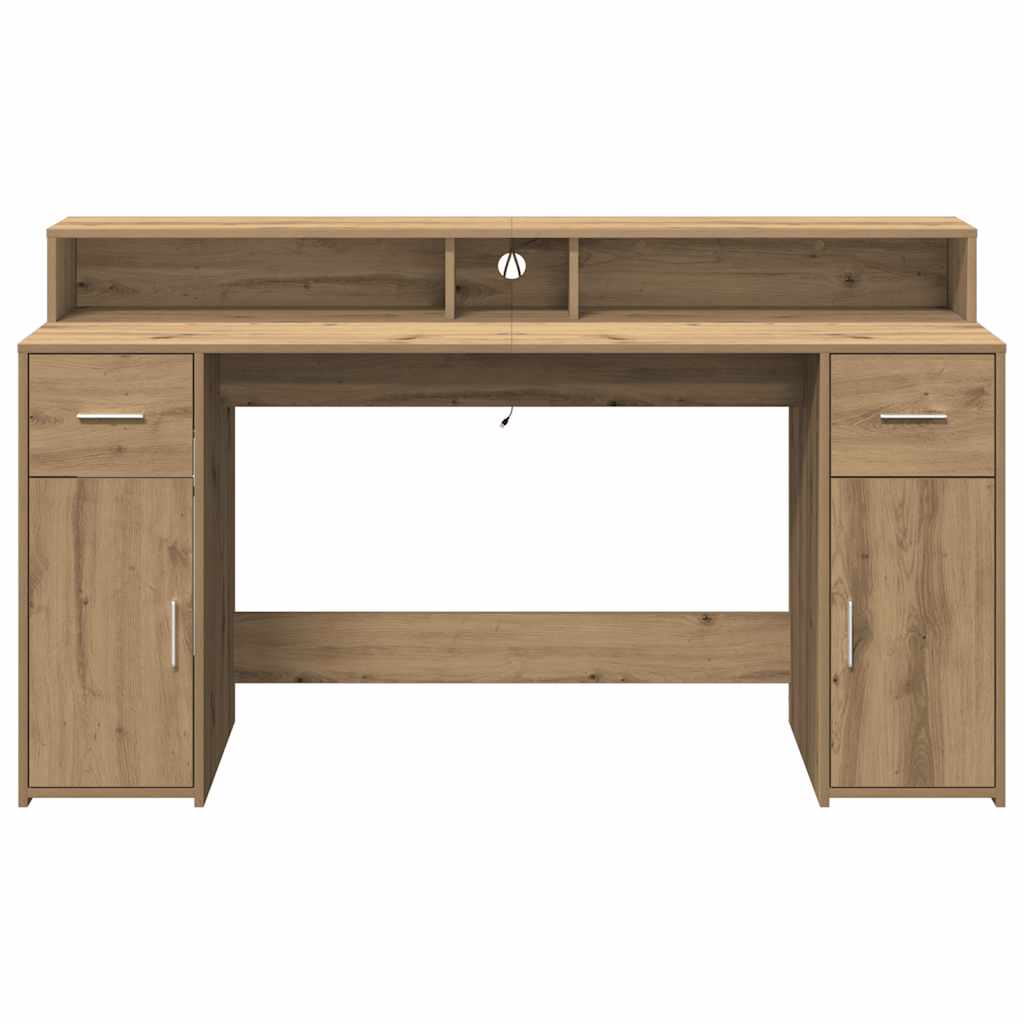 Bureau met LED-verlichting 160x55x91 cm hout artisanaal eiken – afbeelding 6