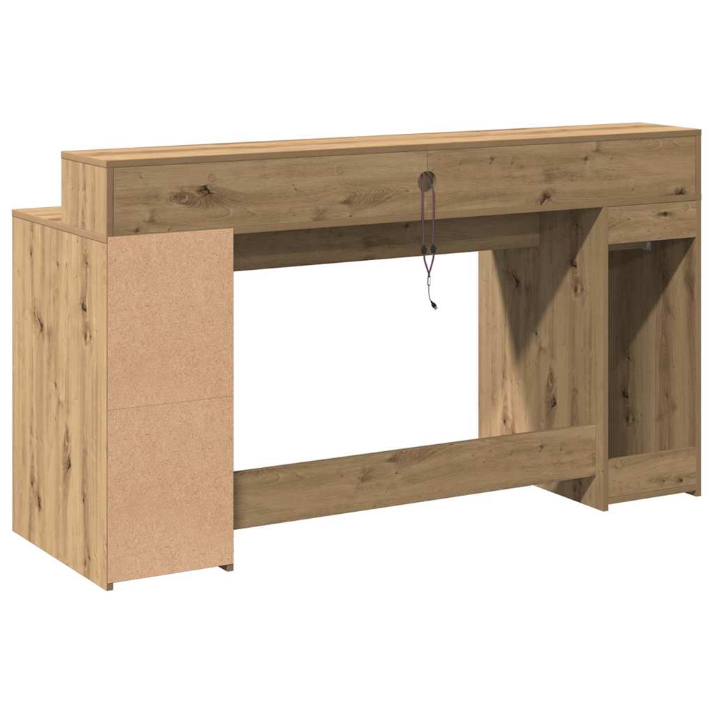 Bureau met LED-verlichting 160x55x91 cm hout artisanaal eiken – afbeelding 7
