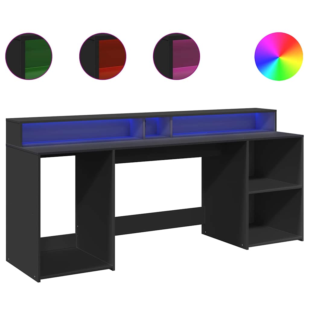 Bureau met LED-verlichting 200x55x91 cm bewerkt hout zwart – afbeelding 2