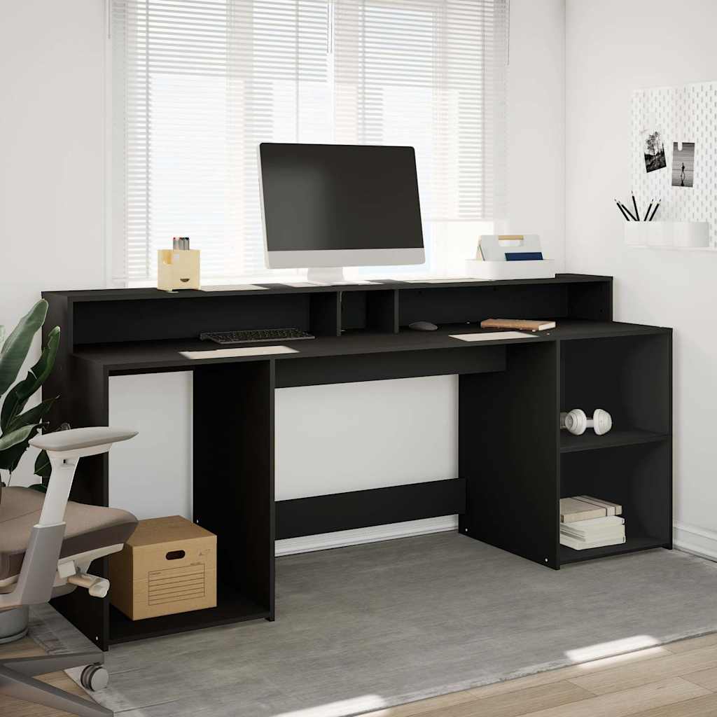 Bureau met LED-verlichting 200x55x91 cm bewerkt hout zwart – afbeelding 3