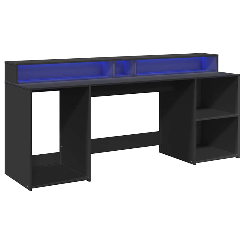 Bureau met LED-verlichting 200x55x91 cm bewerkt hout zwart – afbeelding 5
