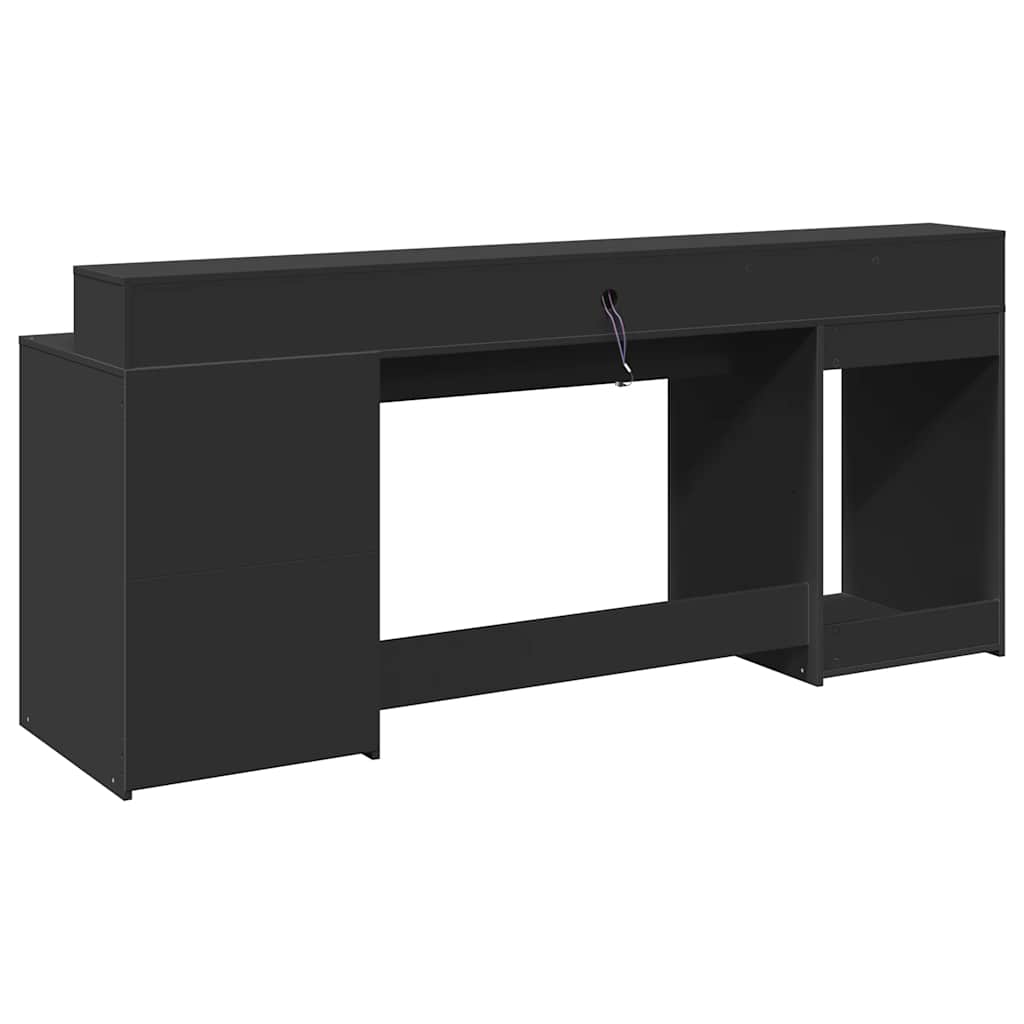 Bureau met LED-verlichting 200x55x91 cm bewerkt hout zwart – afbeelding 7