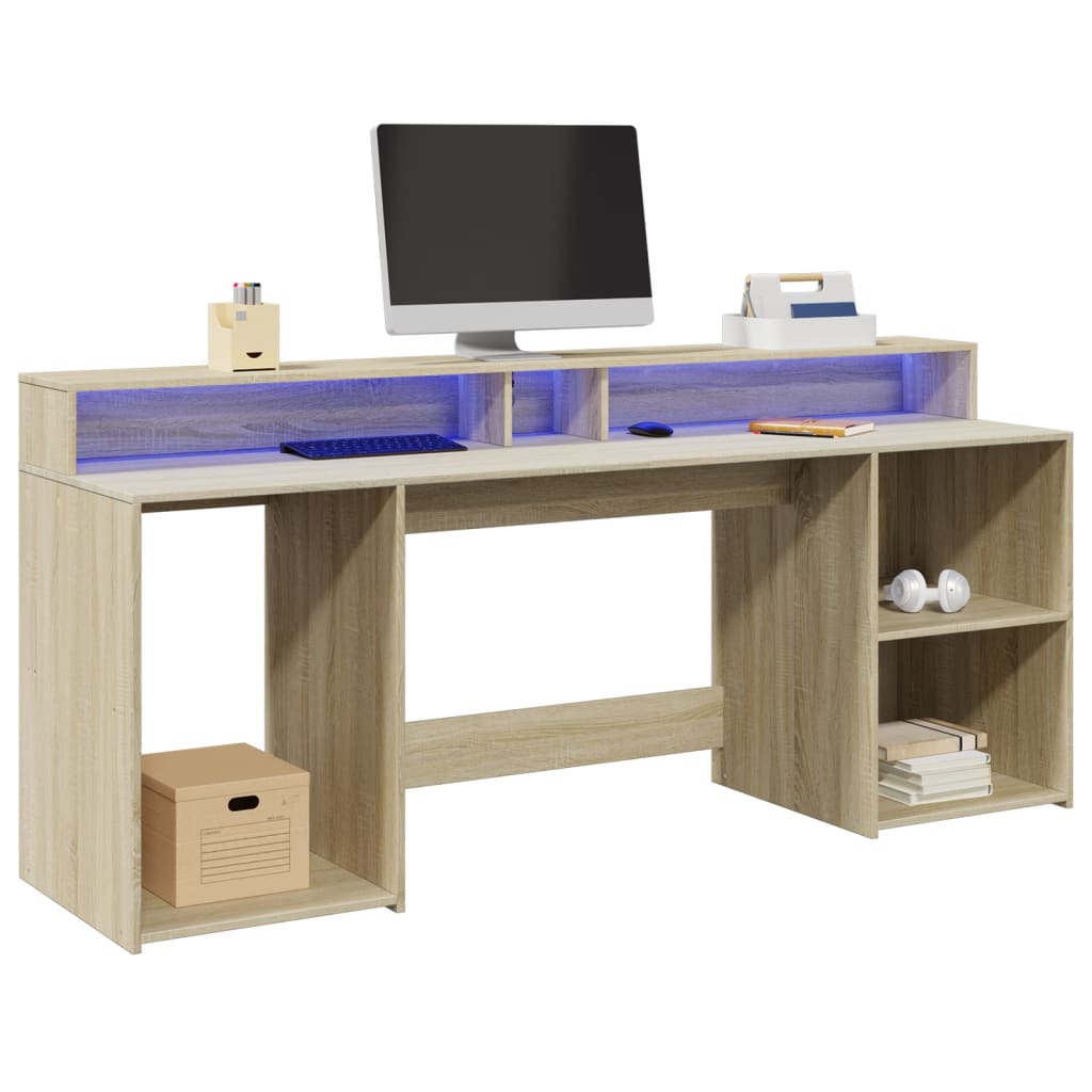 Bureau met LED-verlichting 200x55x91 cm hout sonoma eikenkleur – afbeelding 1